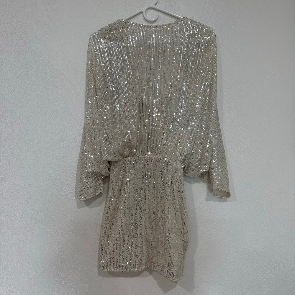 Do+Be Champagne Sequin Open Back Kimono Sleeve Mini Dress Party Formal Medium